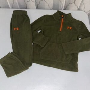 Under Armour Boy’s Green Fleece 2 Piece Set Long Sleeve Quarter Zip + Pants 7